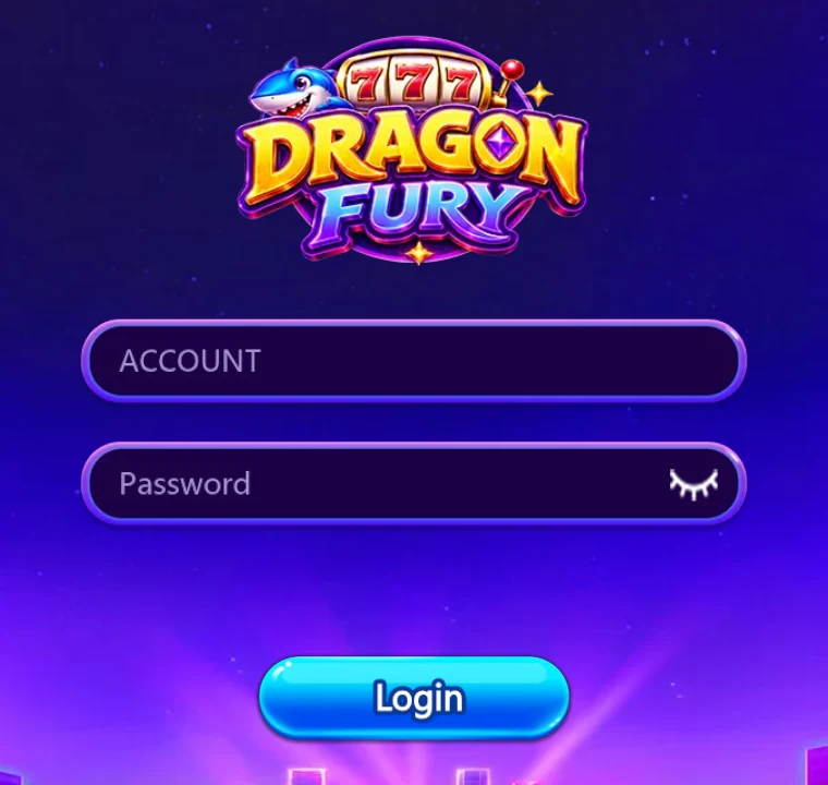 Blank Dragon Fury game login on dragonfury.club with the 777 logo above the Account and Password fields