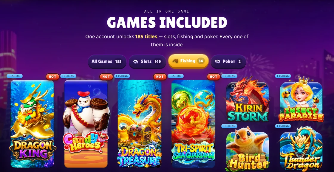 Fishing filter selected in the public DragonFury.online game catalog